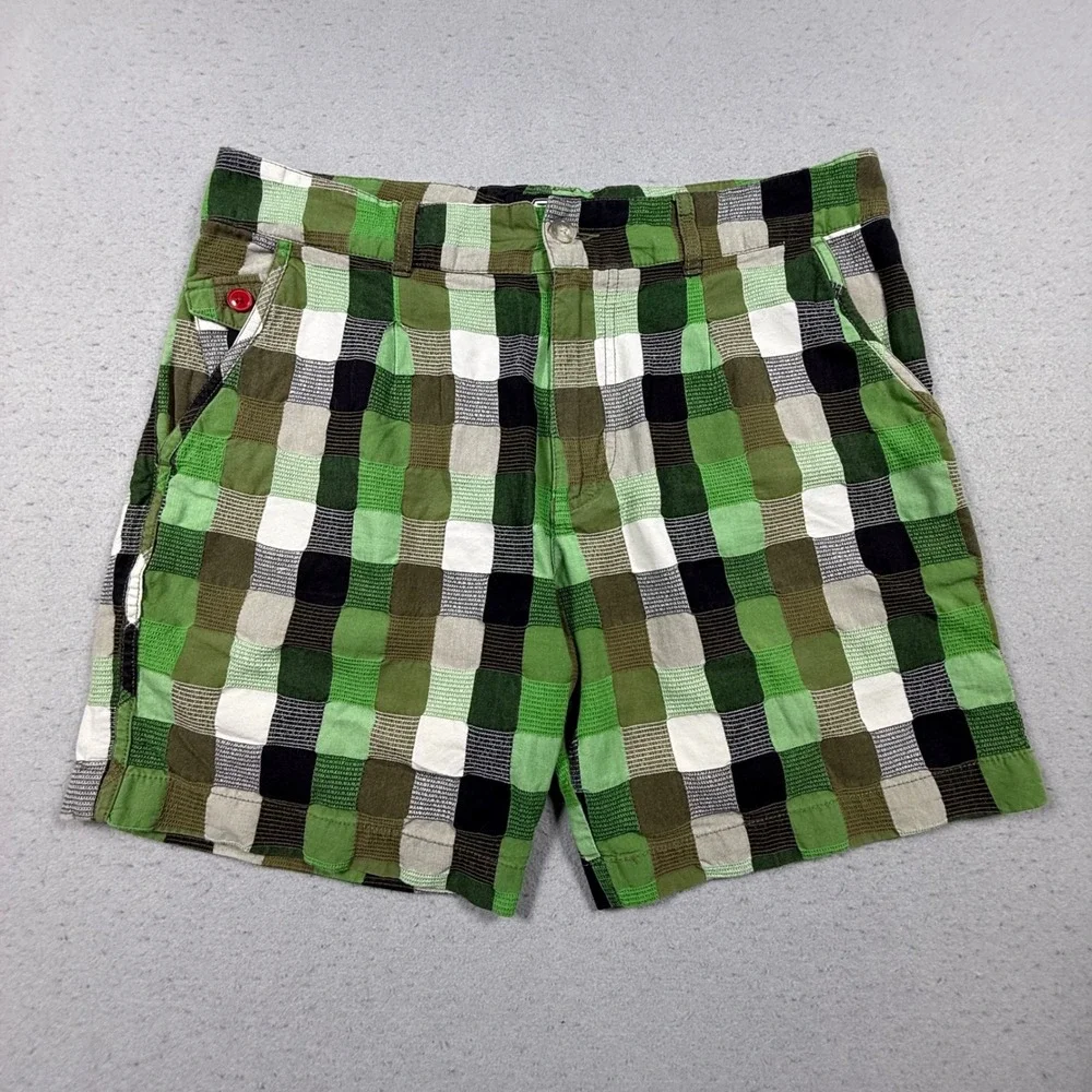 55DSL Diesel Mens Green Checkered Plaid Cotton Casual Shorts Size 34